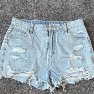 Distressed Light Blue Denim Shorts